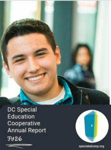 Cover of the FY26 Annual Report - student smiling with title and Co-op logo